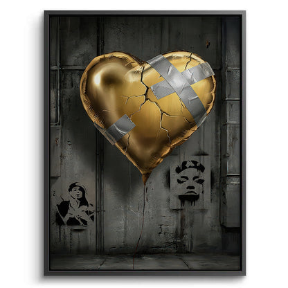 Banksy Inspired Gold Heart - Canvas