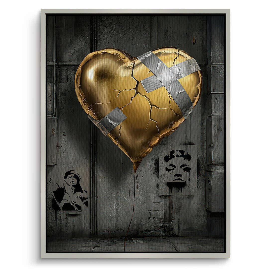 2Banksy Inspired Gold Heart - Canvas