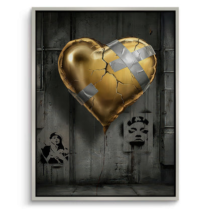 Banksy Inspired Gold Heart - Canvas