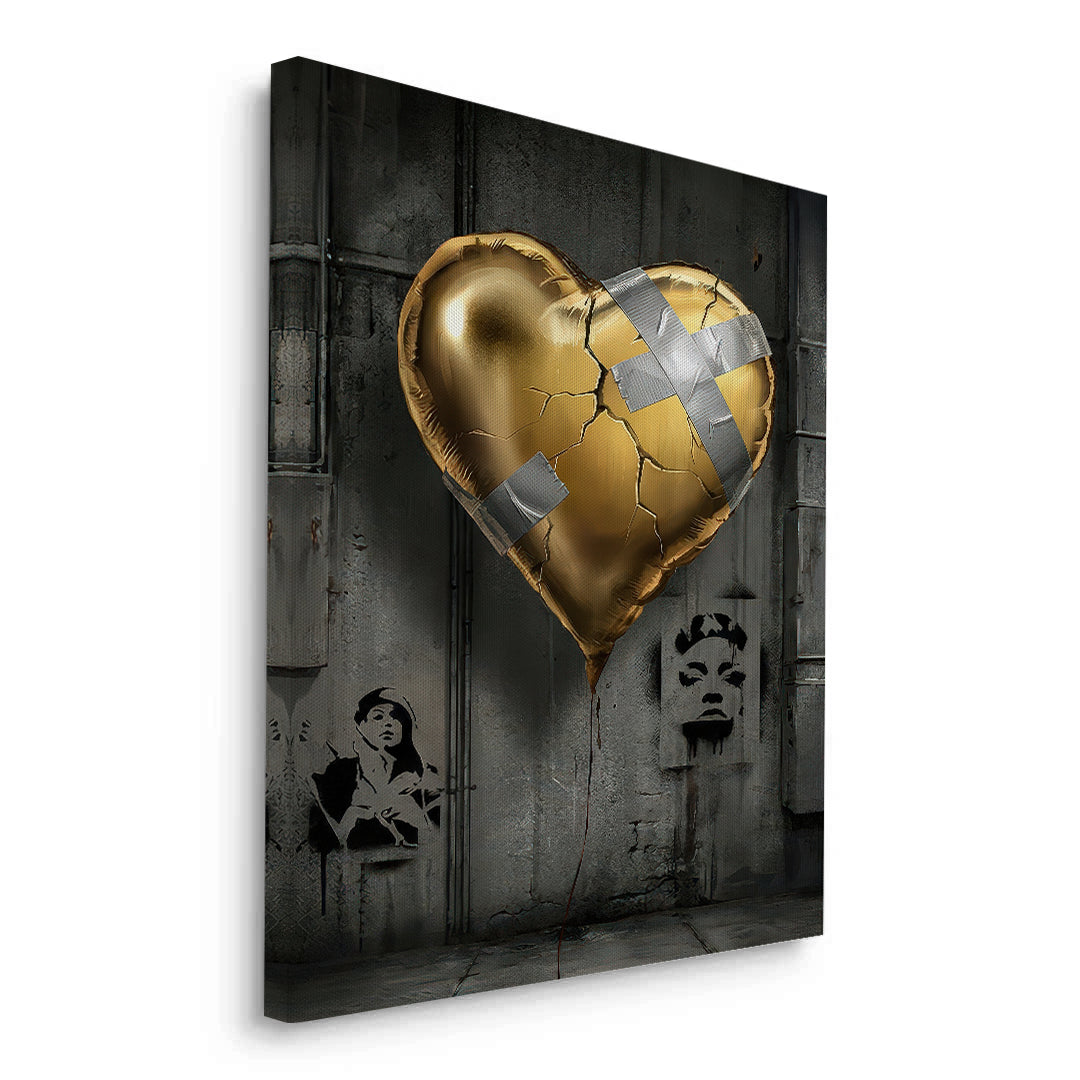 2Banksy Inspired Gold Heart - Canvas