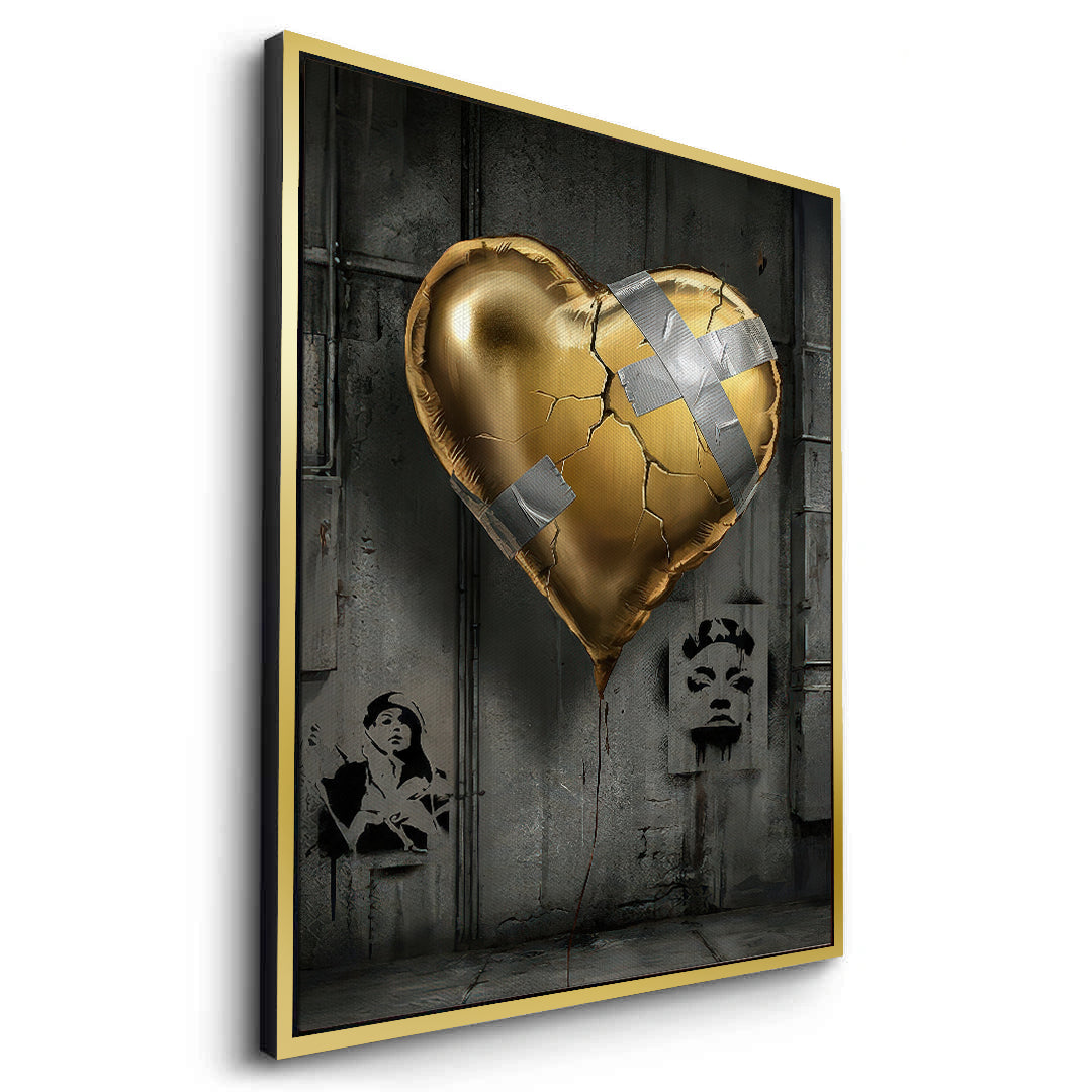 2Banksy Inspired Gold Heart - Canvas