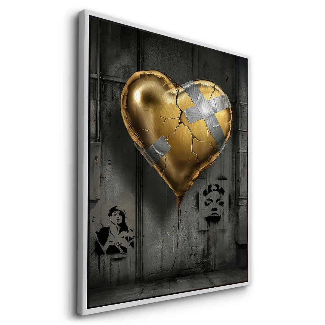 2Banksy Inspired Gold Heart - Canvas