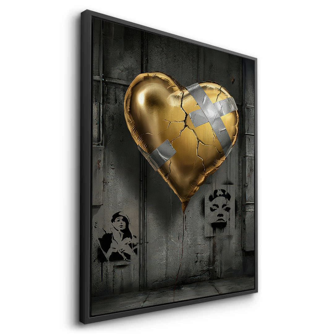 2Banksy Inspired Gold Heart - Canvas