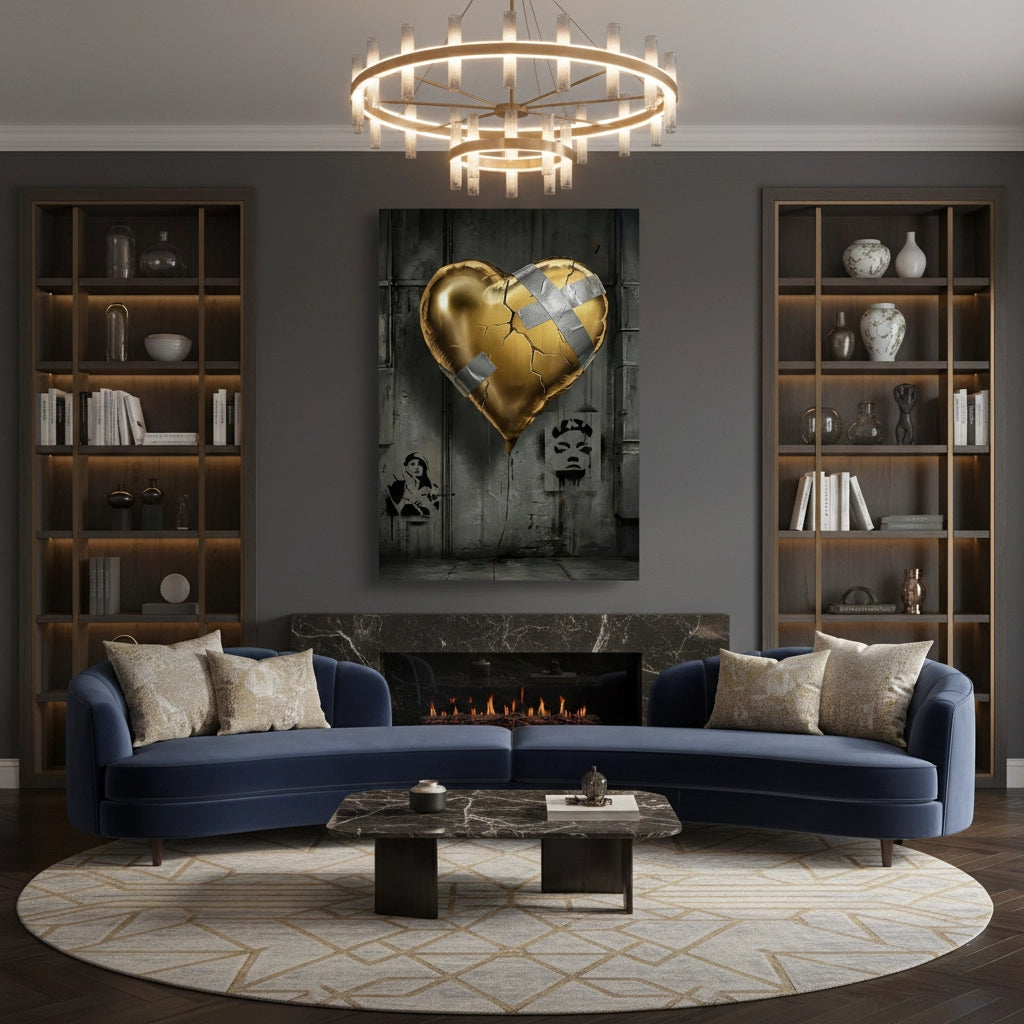 Banksy Inspired Gold Heart - Canvas