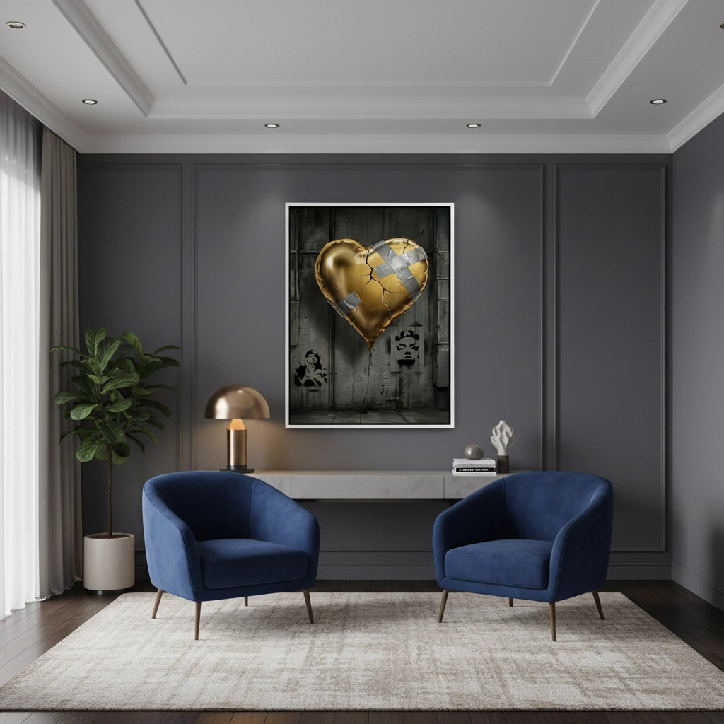 2Banksy Inspired Gold Heart - Canvas