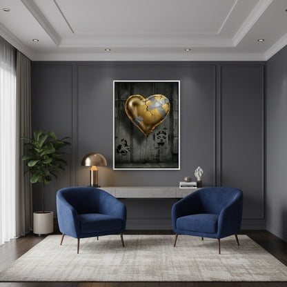 Banksy Inspired Gold Heart - Canvas