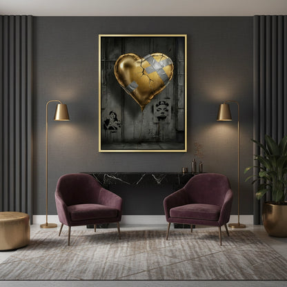 Banksy Inspired Gold Heart - Canvas
