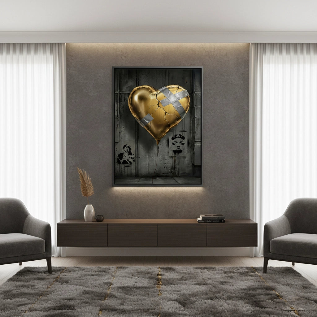 2Banksy Inspired Gold Heart - Canvas