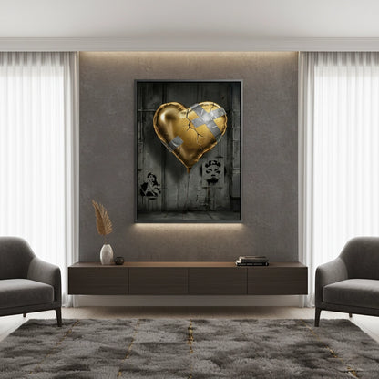 Banksy Inspired Gold Heart - Canvas