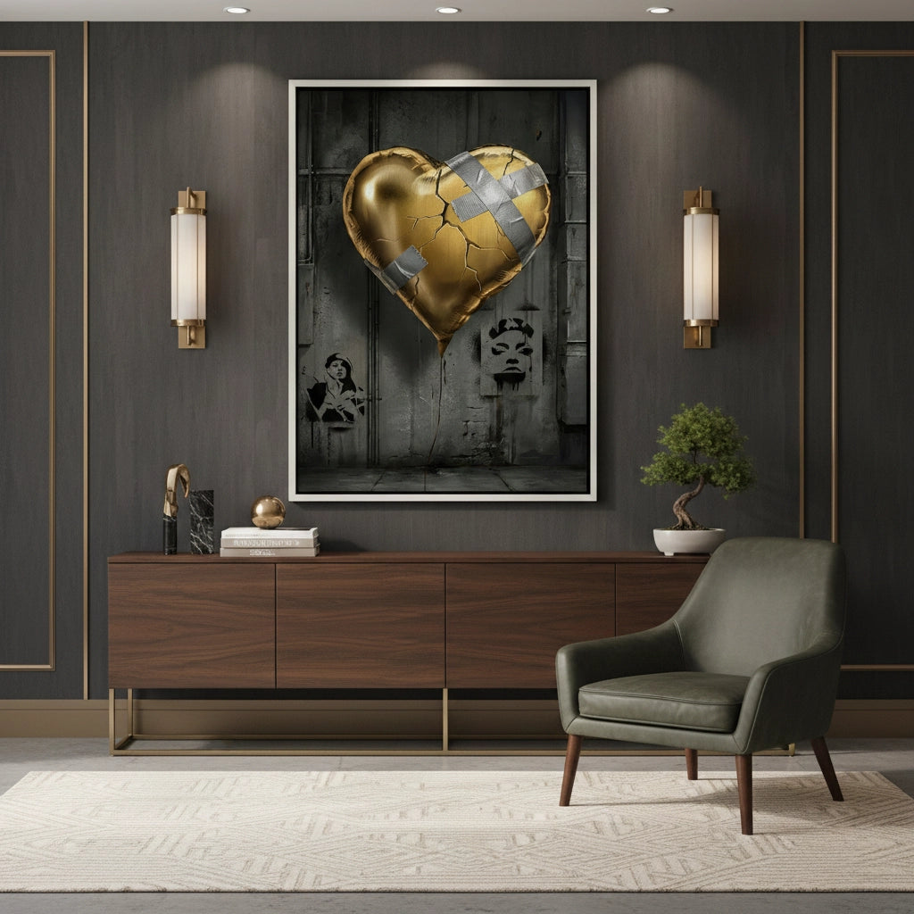 2Banksy Inspired Gold Heart - Canvas