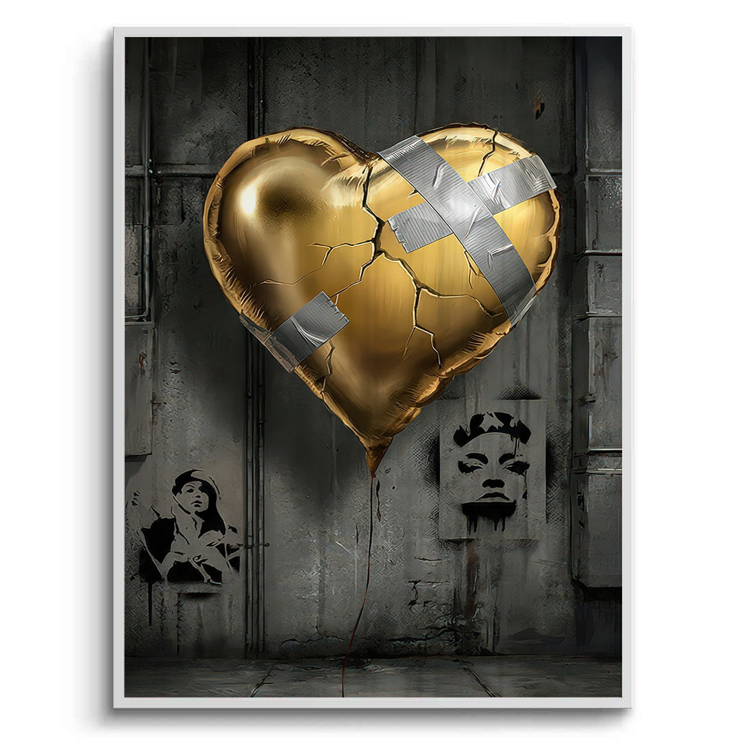 2Banksy Inspired Gold Heart - Fine Art