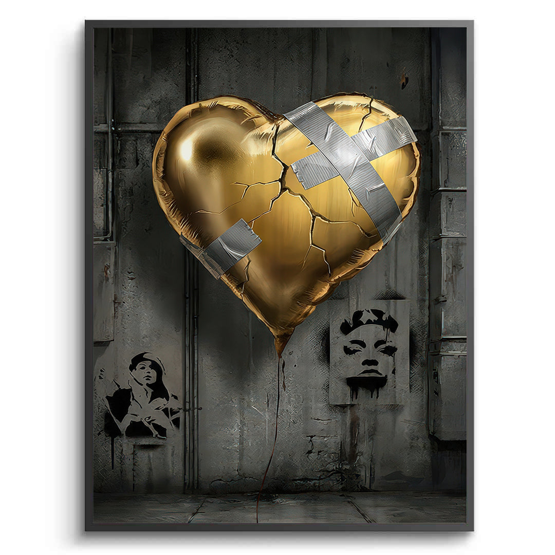2Banksy Inspired Gold Heart - Fine Art