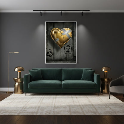 Banksy Inspired Gold Heart - Fine Art