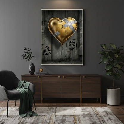 Banksy Inspired Gold Heart - Fine Art