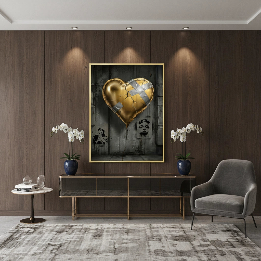 2Banksy Inspired Gold Heart - Fine Art