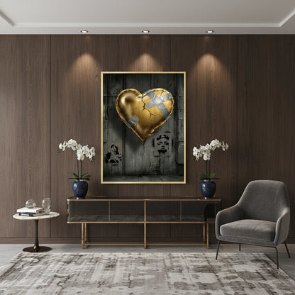 Banksy Inspired Gold Heart - Fine Art