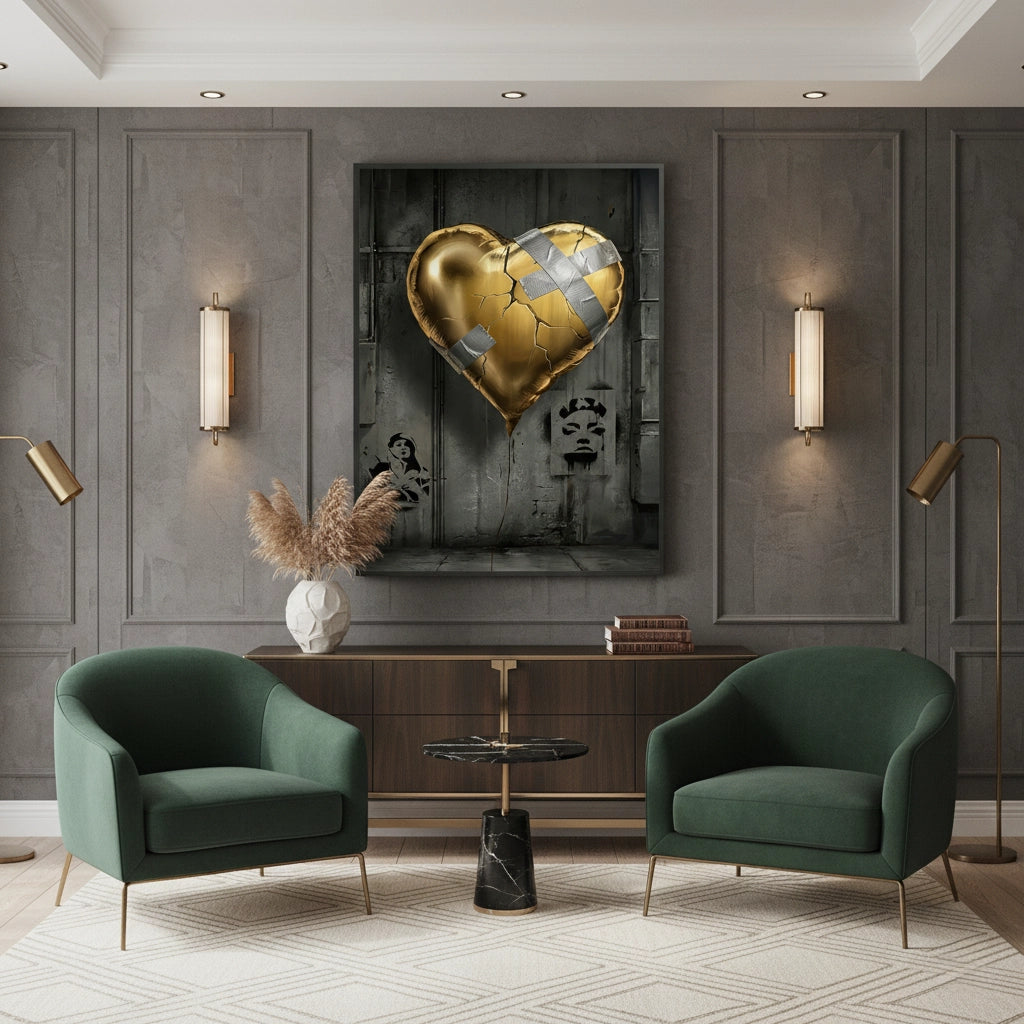 2Banksy Inspired Gold Heart - Fine Art