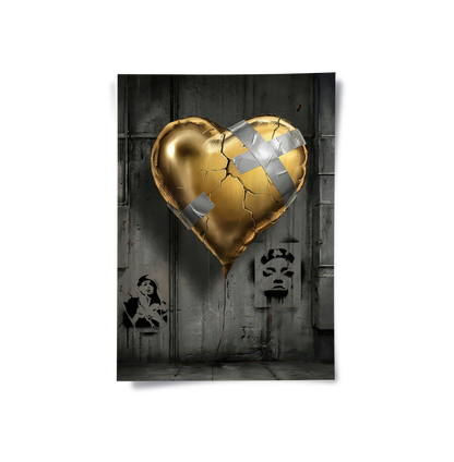 Banksy Inspired Gold Heart - Poster