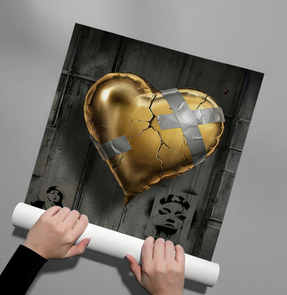 Banksy Inspired Gold Heart - Poster