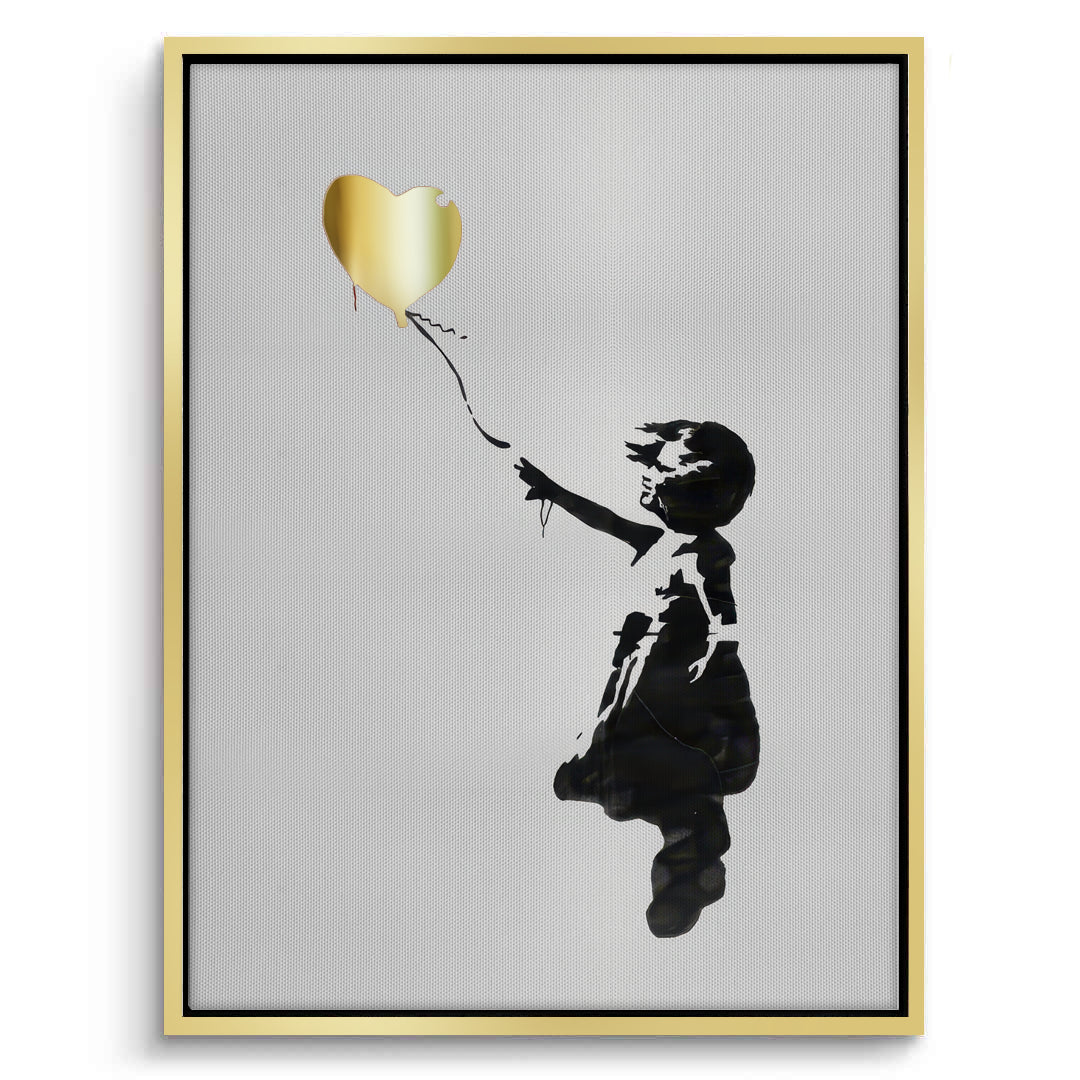 2Banksy Style Gold Heart - Canvas