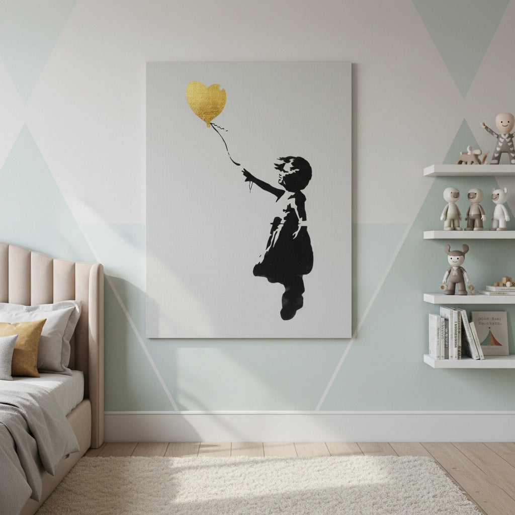 Banksy Style Gold Heart - Canvas - Jasmineart.ae