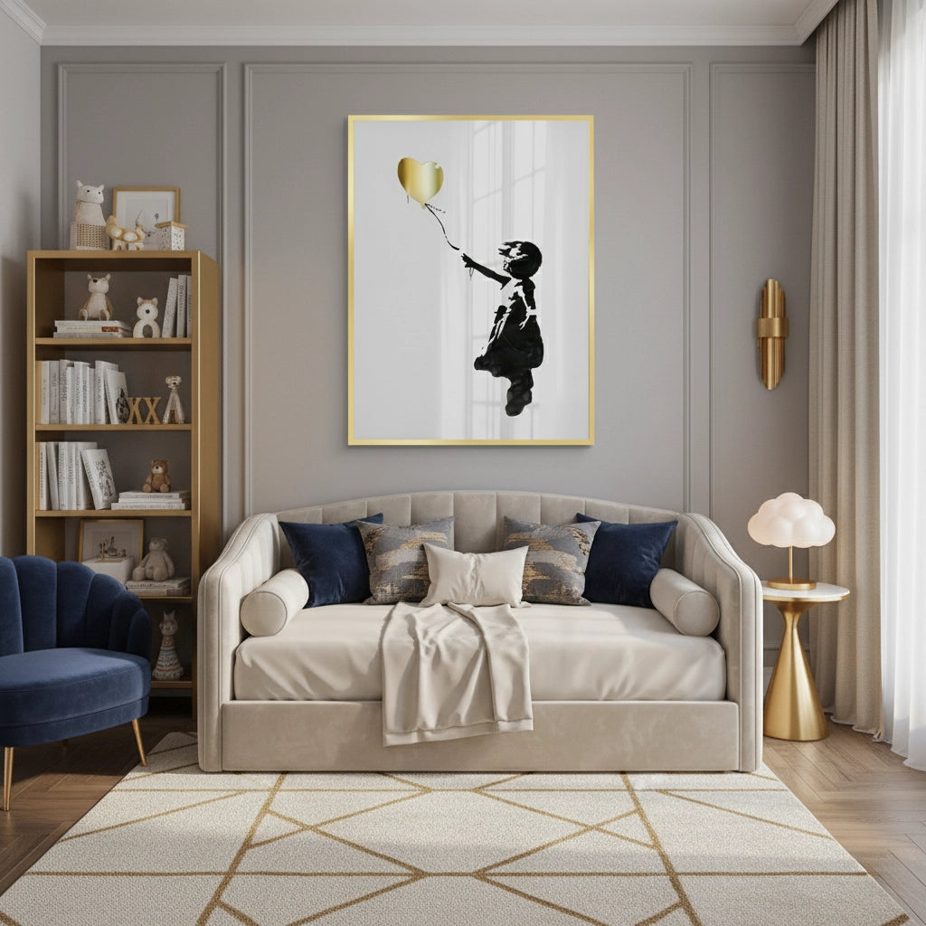 2Banksy Style Gold Heart - Fine Art