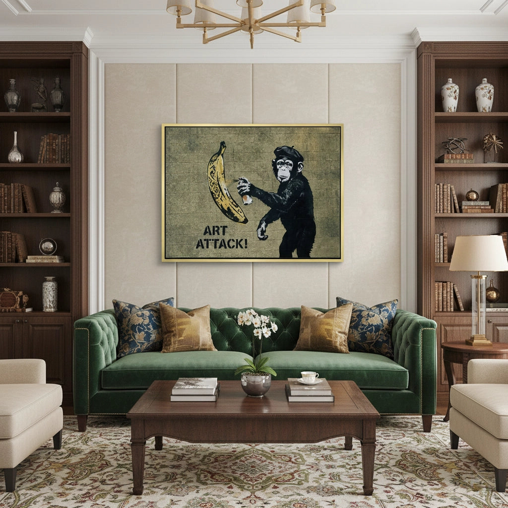 2Banksy Style Monkey Graffiti - Canvas