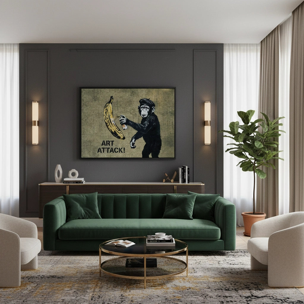 2Banksy Style Monkey Graffiti - Canvas