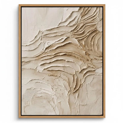 Large 'Beige Horizon' abstract painting featuring hand-textured 3D layers in oatmeal and cream, a serene focal point for a luxury minimalist Dubai home.