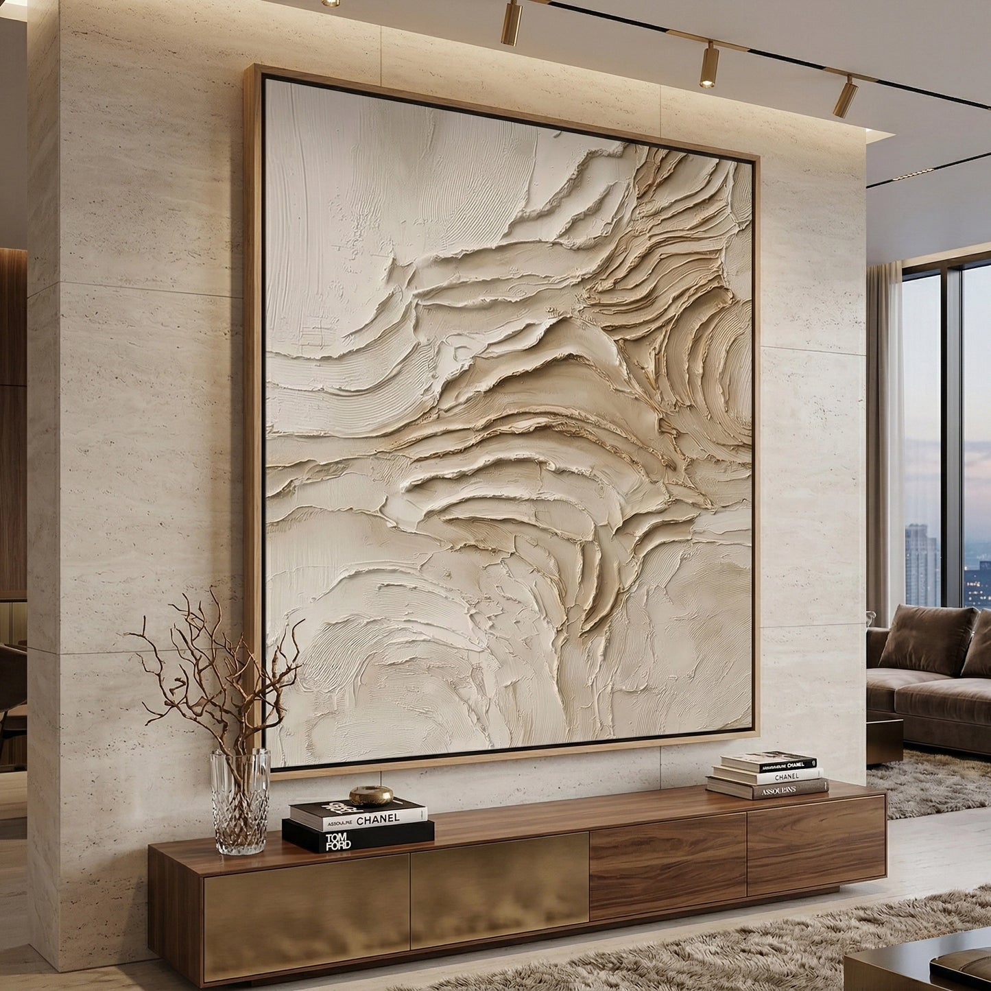 2Modern 'Beige Horizon' textured art in a monochromatic neutral palette, premium desert-inspired wall decor available in the UAE.