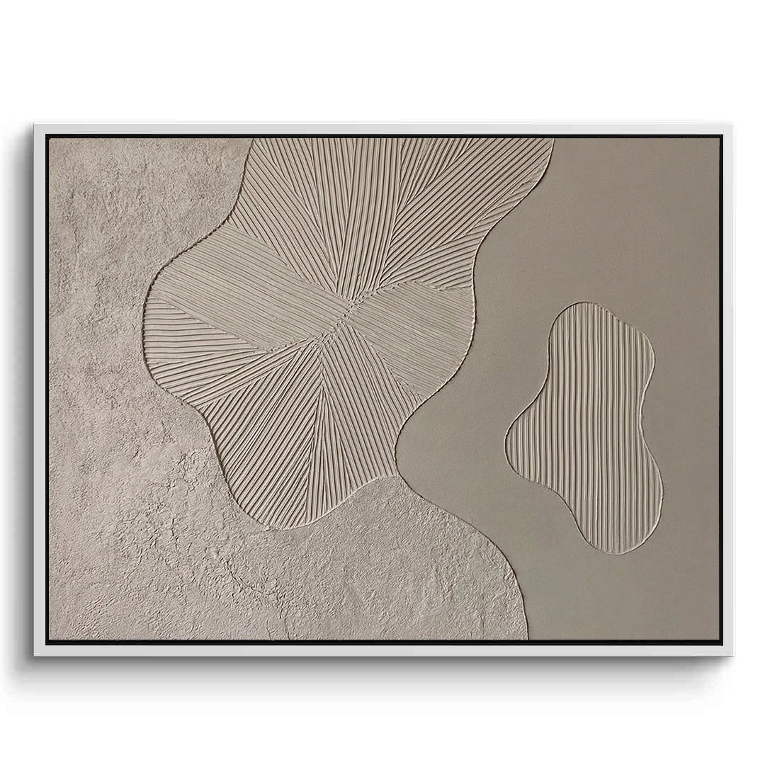 2Horizontal brushed texture of Beige Minimalist Path matte lime plaster for modern Dubai interiors.