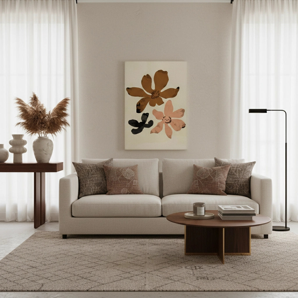 Beige & Brown Abstract Flower - Canvas