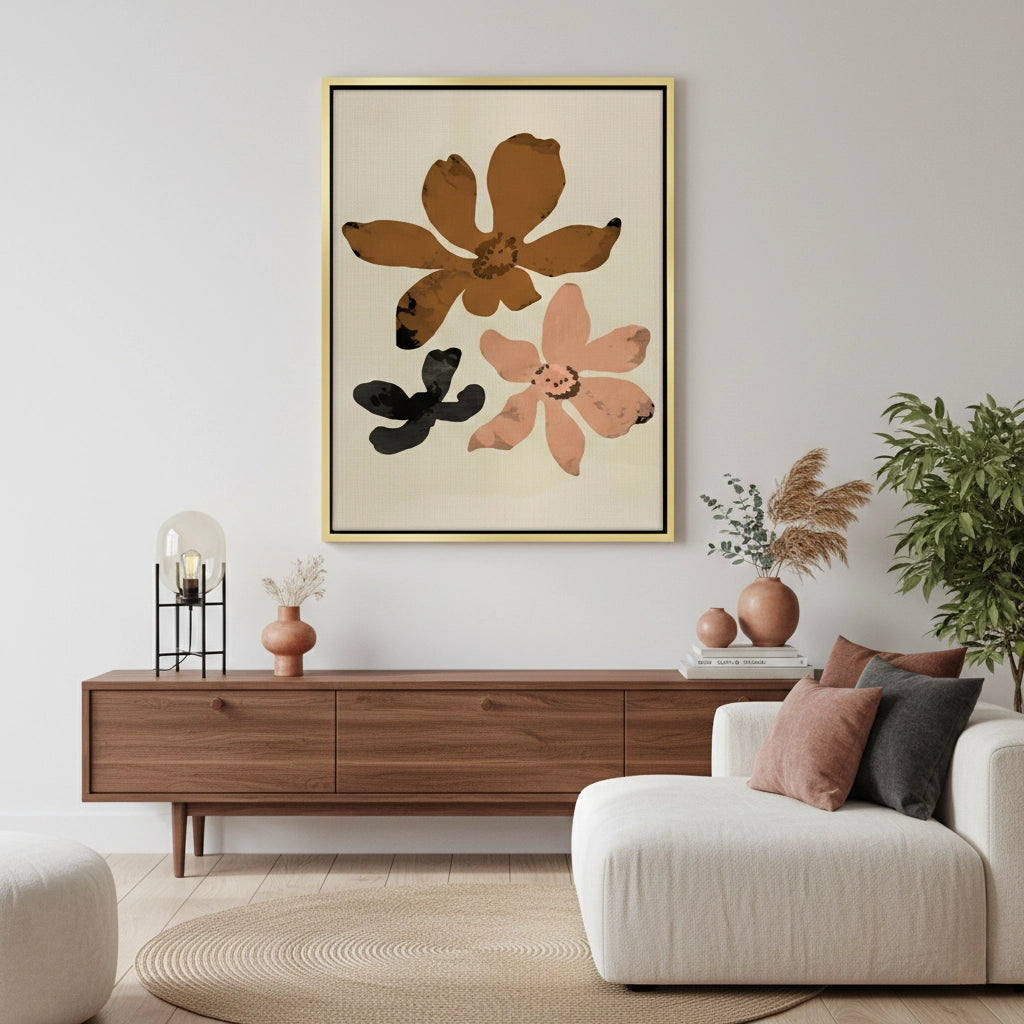 2Beige & Brown Abstract Flower - Canvas