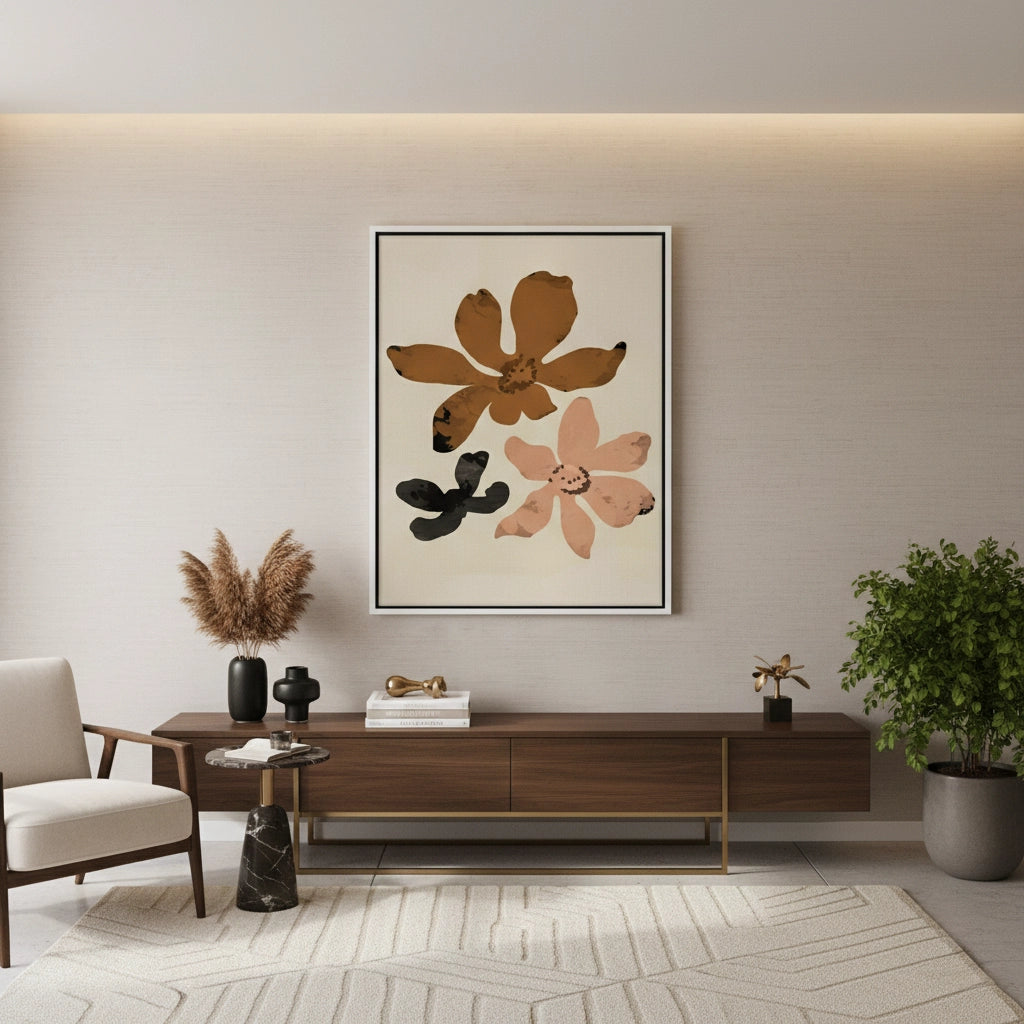 2Beige & Brown Abstract Flower - Canvas