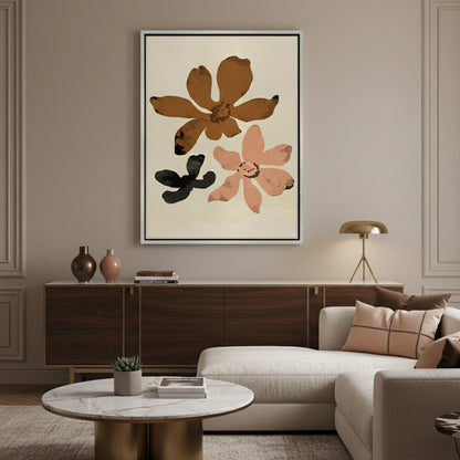 Beige & Brown Abstract Flower - Canvas