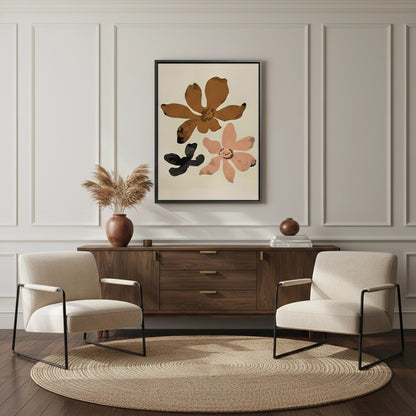 Beige & Brown Abstract Flower - Canvas