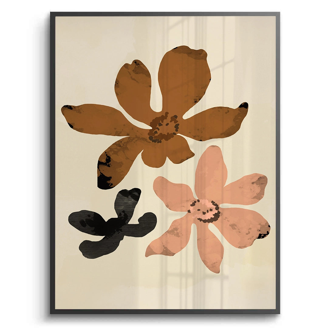2Beige & Brown Abstract Flower - Fine Art