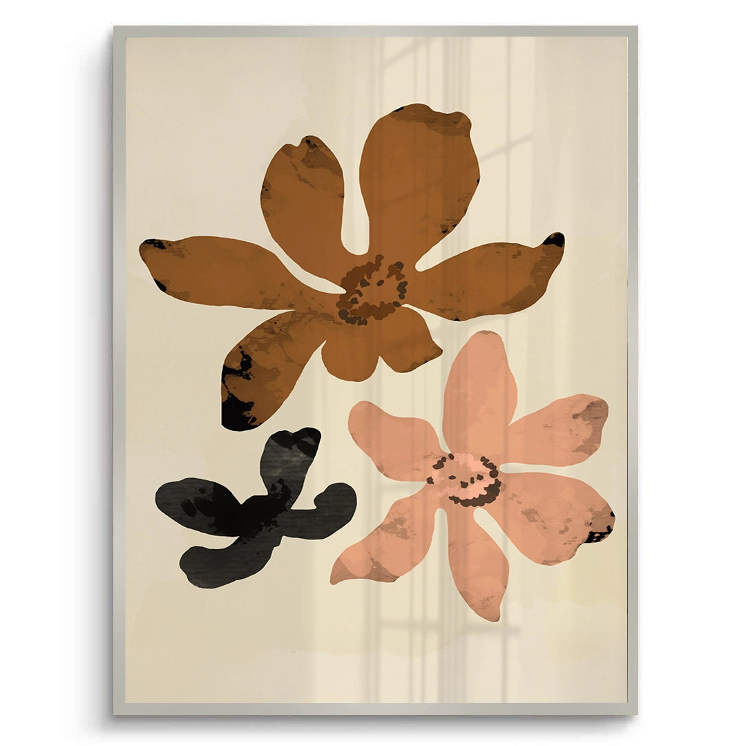 2Beige & Brown Abstract Flower - Fine Art