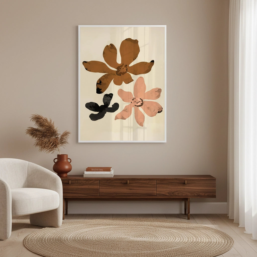 Beige & Brown Abstract Flower - Fine Art