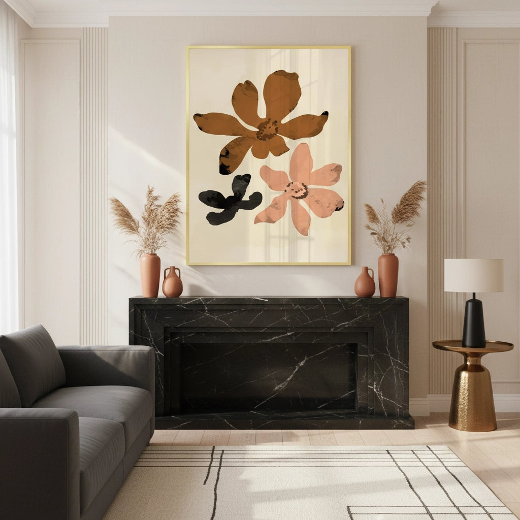 2Beige & Brown Abstract Flower - Fine Art