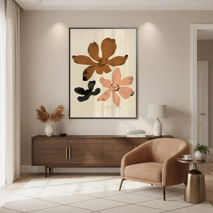 Beige & Brown Abstract Flower - Fine Art