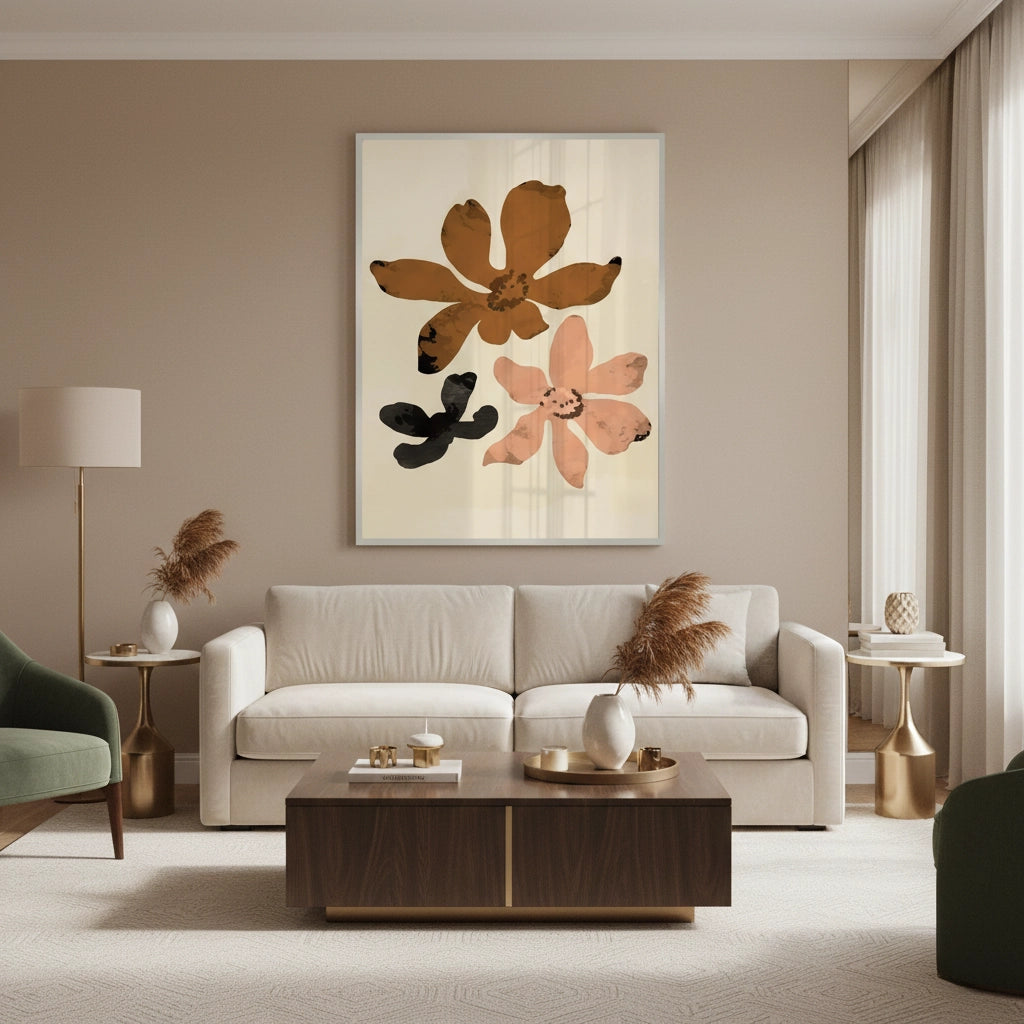 2Beige & Brown Abstract Flower - Fine Art
