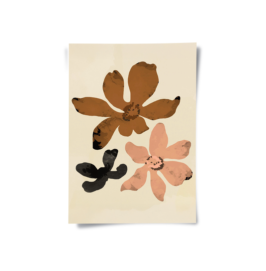 Beige & Brown Abstract Flower - Poster