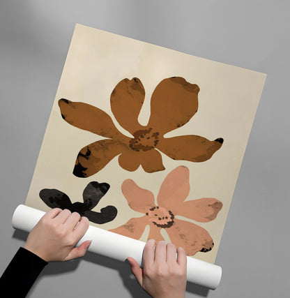 Beige & Brown Abstract Flower - Poster