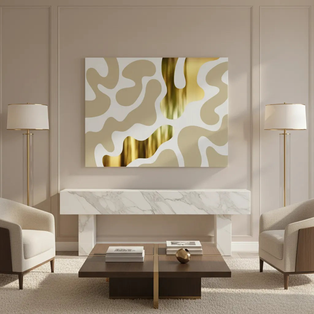 Biomorphic Gold - Canvas - Jasmineart.ae