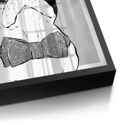 Close-up of black floating frame on French Bulldog fine art print