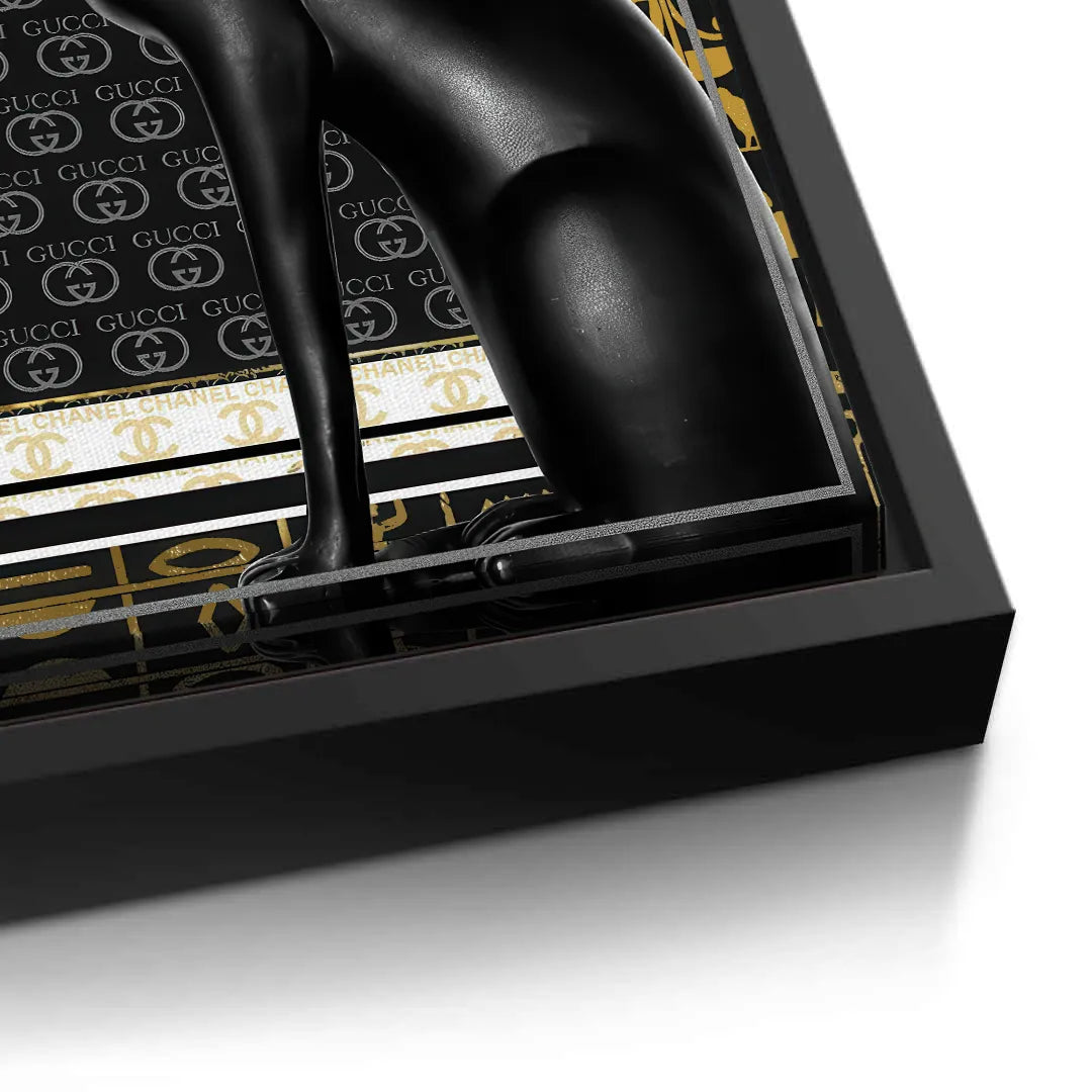 Close-up of black frame on Black Cat luxury canvas print