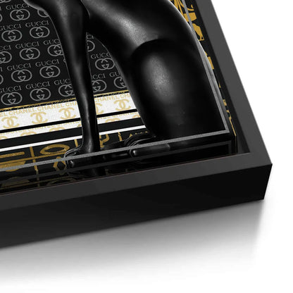 Close-up of black frame on Black Cat luxury canvas print