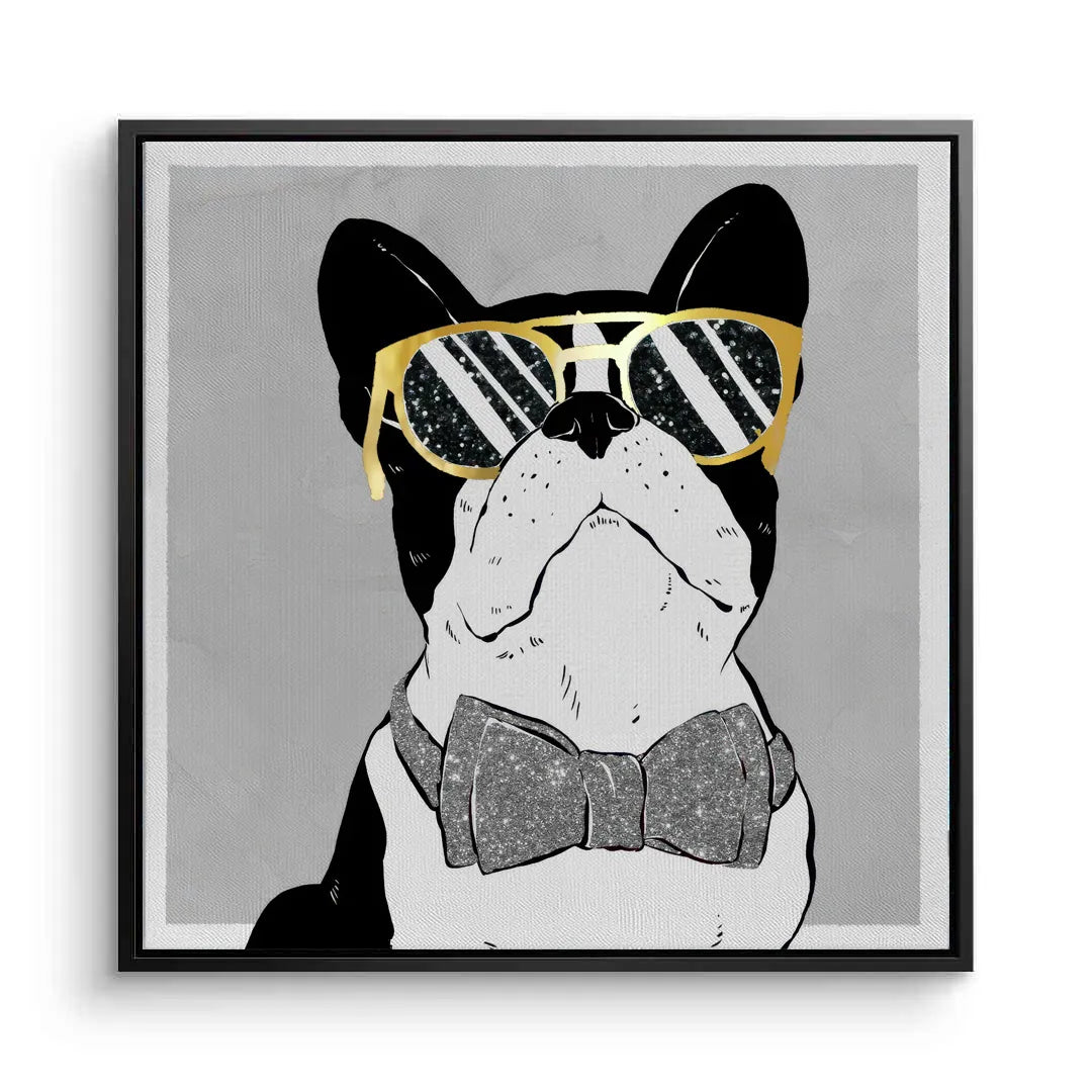 Black framed French Bulldog canvas art stylish pet portrait