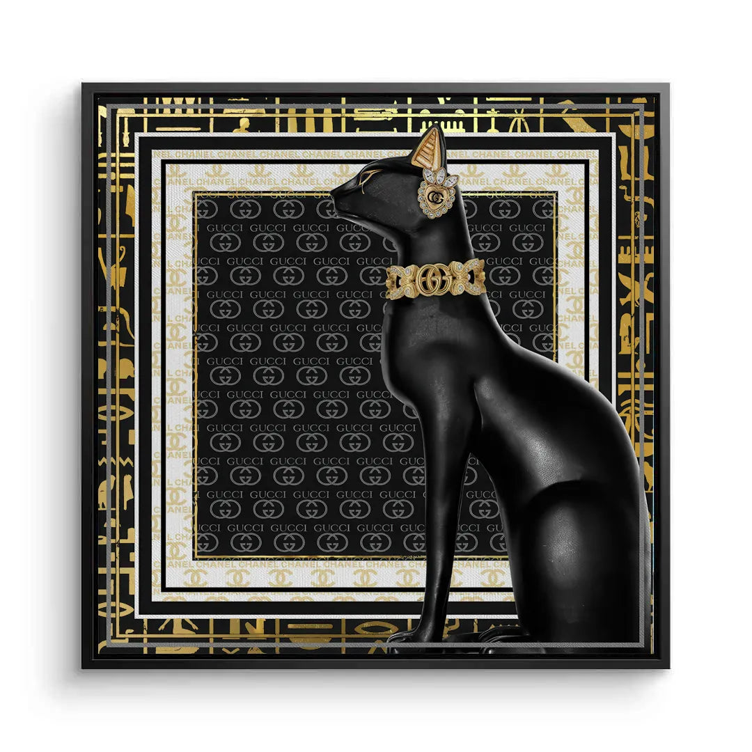2Black Cat canvas print designer style logo border black framed
